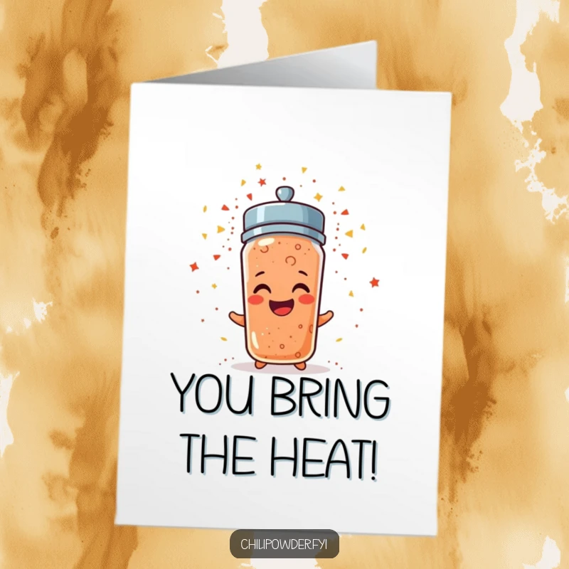 Funny Free Printable Congratulations Card: A cheerful chili powder shaker erupting in sparkly confetti, celebrating a fantastic accomplishment.