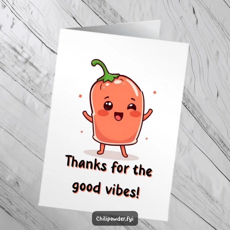 Funny Free Printable Thank You Card: A cheerful Kawaii chili powder pouch doing a delightful shimmy dance to express thanks.