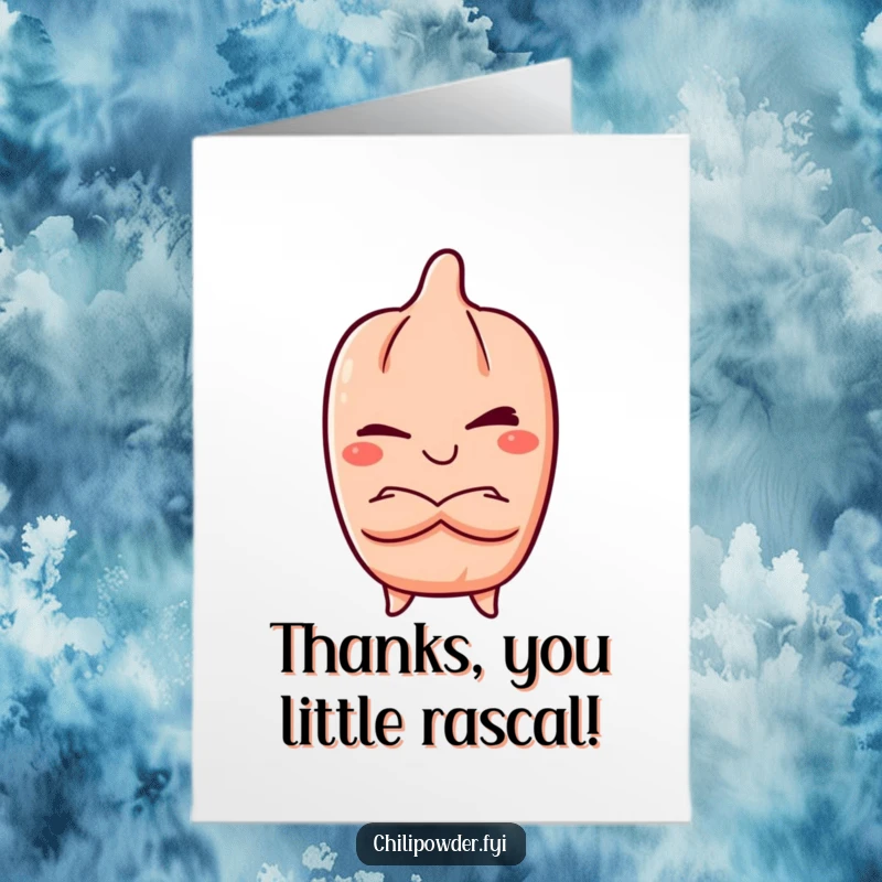 Funny Free Printable Thank You Card: A kawaii chili powder character winks with a mischievous grin, arms crossed.