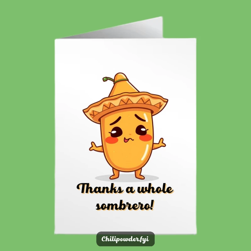 Free Printable Thank You Card: Shrugging Kawaii Chili w/ Sombrero