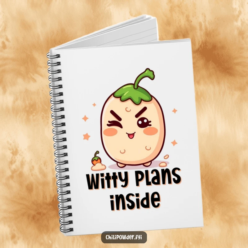 Funny kawaii chili powder winking with a mischievous grin, perfect for jotting down playful notes and secrets.