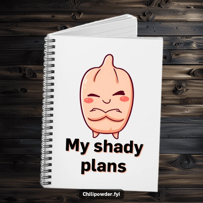 Funny Notebook: Kawaii chili powder character winking slyly, arms crossed, perfect for note-taking with a mischievous and charming cover design.