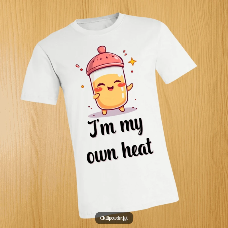 A cheeky, winking chili powder shaker playfully sprinkles itself with spice on this funny and stylish t-shirt.
