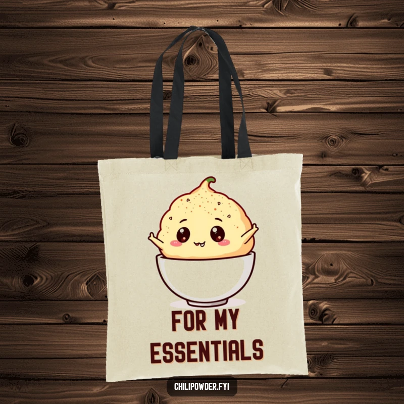 Funny tote bag illustration of a chili powder puff with googly eyes leaping, ready for everyday use.